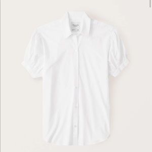 Abercrombie & Fitch White Short-Sleeve Poplin Button-Up Blouse